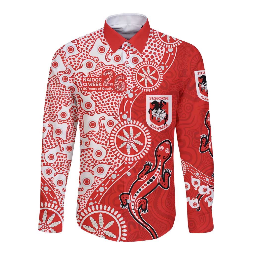 St George Illawarra Dragons NAIDOC Week 2026 Long Sleeve Button Shirt Aboriginal Lizard Dot Painting - 50 Years of Deadly