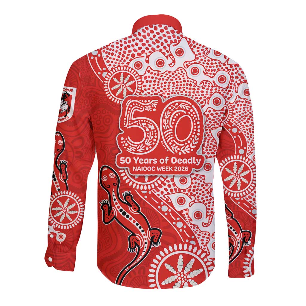 St George Illawarra Dragons NAIDOC Week 2026 Long Sleeve Button Shirt Aboriginal Lizard Dot Painting - 50 Years of Deadly