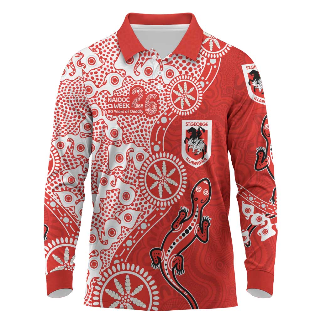 St George Illawarra Dragons NAIDOC Week 2026 Long Sleeve Polo Shirt Aboriginal Lizard Dot Painting - 50 Years of Deadly