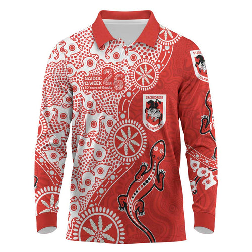 St George Illawarra Dragons NAIDOC Week 2026 Long Sleeve Polo Shirt Aboriginal Lizard Dot Painting - 50 Years of Deadly
