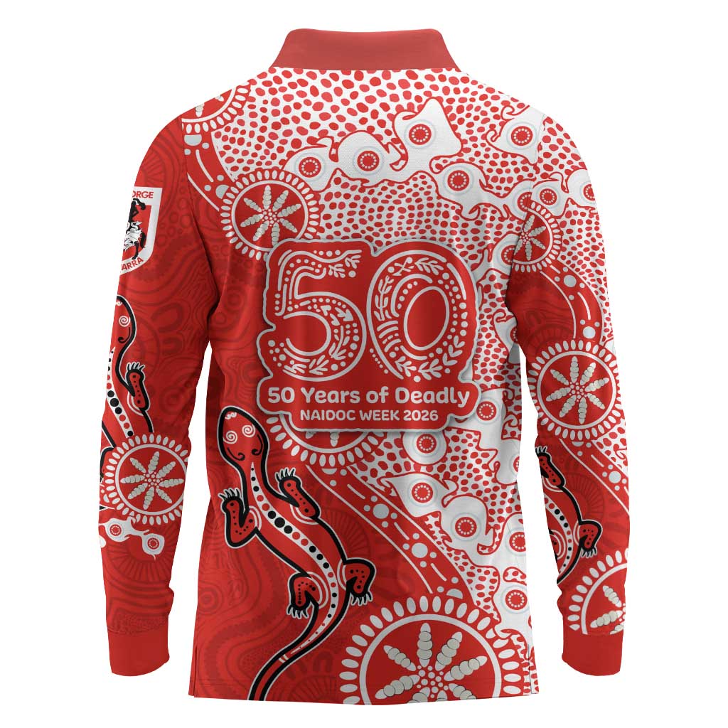 St George Illawarra Dragons NAIDOC Week 2026 Long Sleeve Polo Shirt Aboriginal Lizard Dot Painting - 50 Years of Deadly
