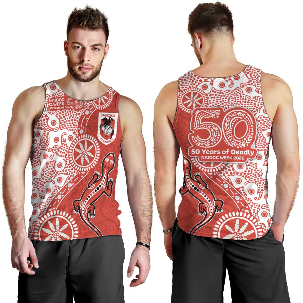 St George Illawarra Dragons NAIDOC Week 2026 Men Tank Top Aboriginal Lizard Dot Painting - 50 Years of Deadly