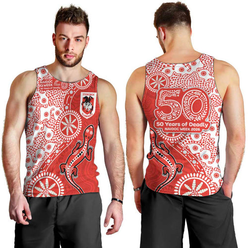 St George Illawarra Dragons NAIDOC Week 2026 Men Tank Top Aboriginal Lizard Dot Painting - 50 Years of Deadly