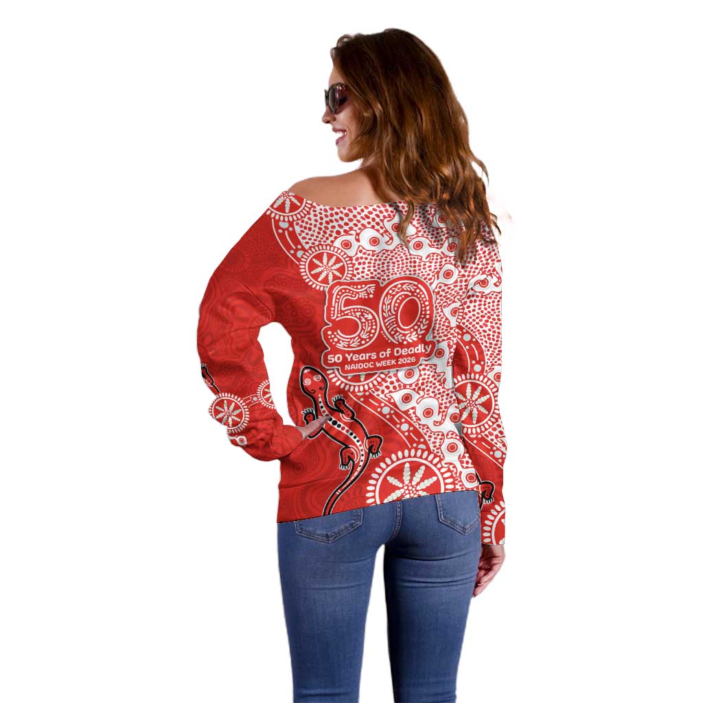 St George Illawarra Dragons NAIDOC Week 2026 Off Shoulder Sweater Aboriginal Lizard Dot Painting - 50 Years of Deadly