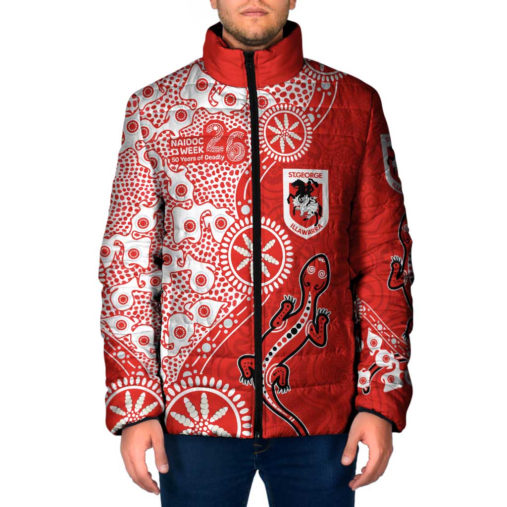 St George Illawarra Dragons NAIDOC Week 2026 Padded Jacket Aboriginal Lizard Dot Painting - 50 Years of Deadly