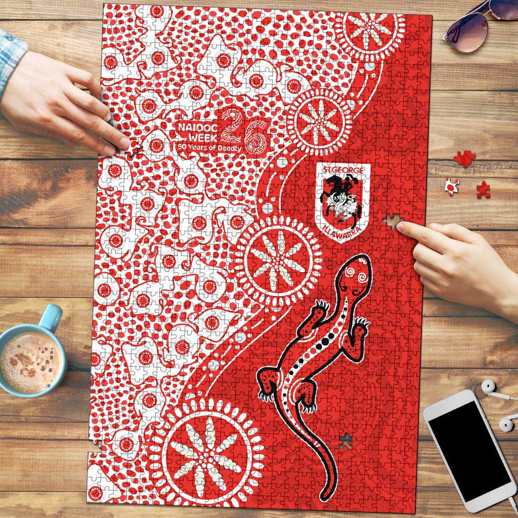 St George Illawarra Dragons NAIDOC Week 2026 Puzzle Aboriginal Lizard Dot Painting - 50 Years of Deadly
