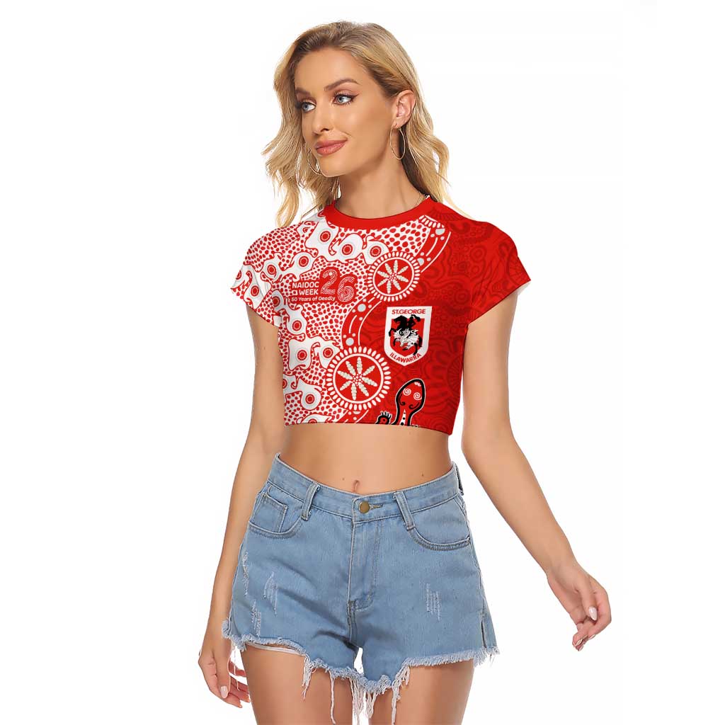 St George Illawarra Dragons NAIDOC Week 2026 Raglan Cropped T Shirt Aboriginal Lizard Dot Painting - 50 Years of Deadly