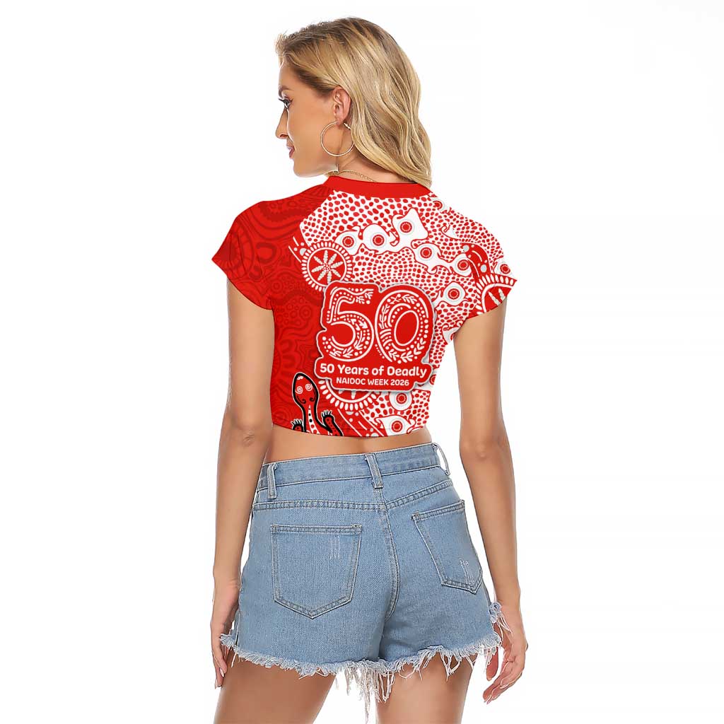 St George Illawarra Dragons NAIDOC Week 2026 Raglan Cropped T Shirt Aboriginal Lizard Dot Painting - 50 Years of Deadly