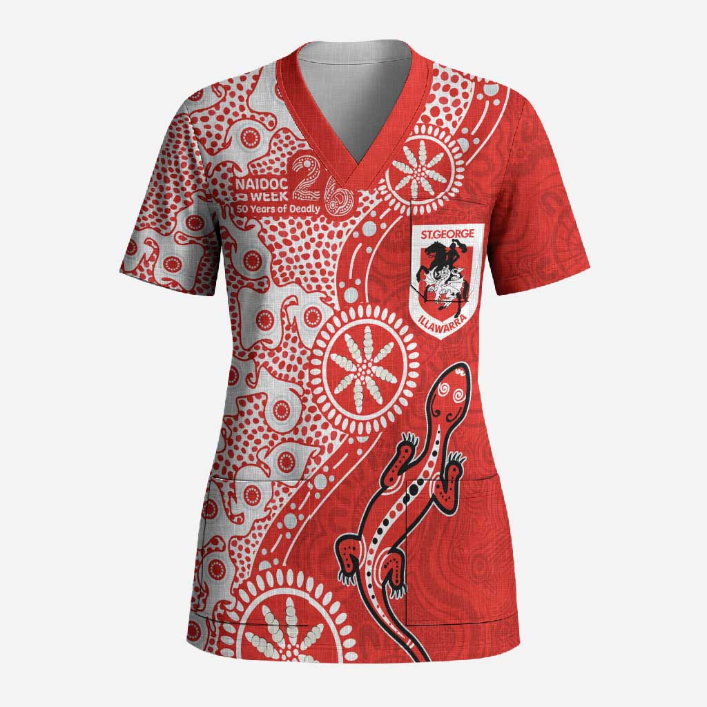 St George Illawarra Dragons NAIDOC Week 2026 Scrub Top Aboriginal Lizard Dot Painting - 50 Years of Deadly