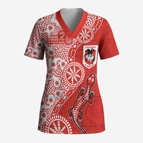 St George Illawarra Dragons NAIDOC Week 2026 Scrub Top Aboriginal Lizard Dot Painting - 50 Years of Deadly