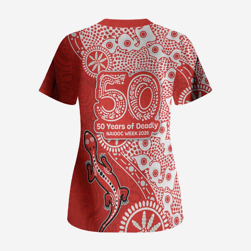 St George Illawarra Dragons NAIDOC Week 2026 Scrub Top Aboriginal Lizard Dot Painting - 50 Years of Deadly