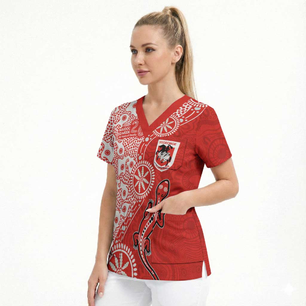 St George Illawarra Dragons NAIDOC Week 2026 Scrub Top Aboriginal Lizard Dot Painting - 50 Years of Deadly