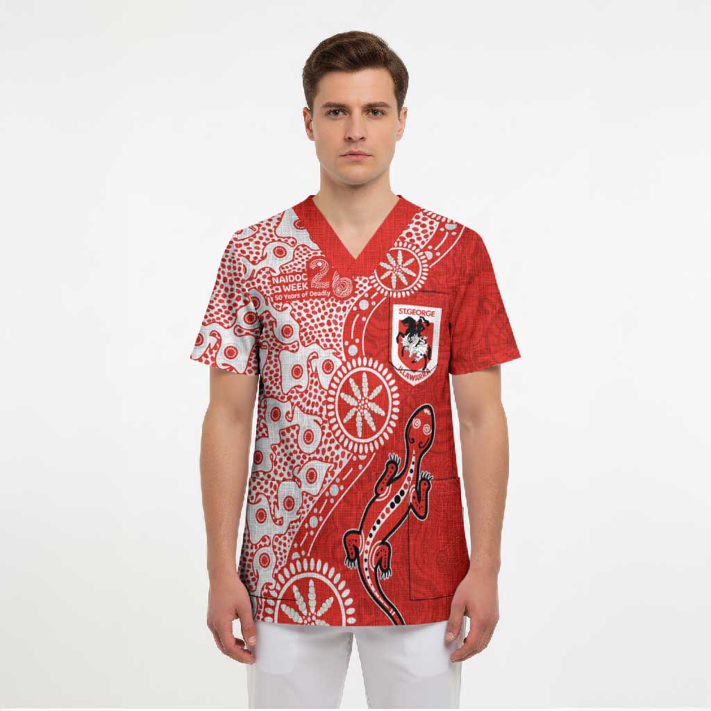 St George Illawarra Dragons NAIDOC Week 2026 Scrub Top Aboriginal Lizard Dot Painting - 50 Years of Deadly