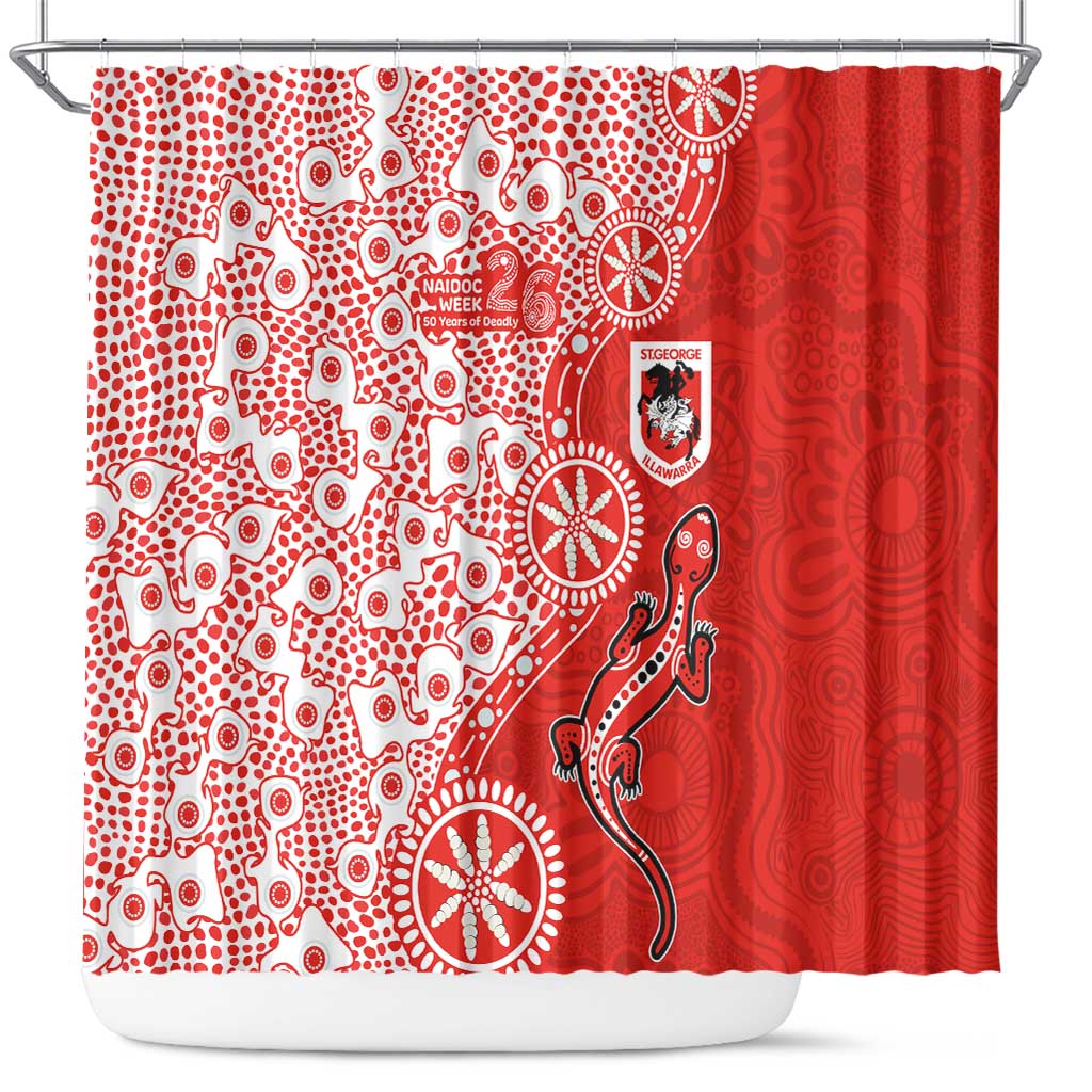 St George Illawarra Dragons NAIDOC Week 2026 Shower Curtain Aboriginal Lizard Dot Painting - 50 Years of Deadly