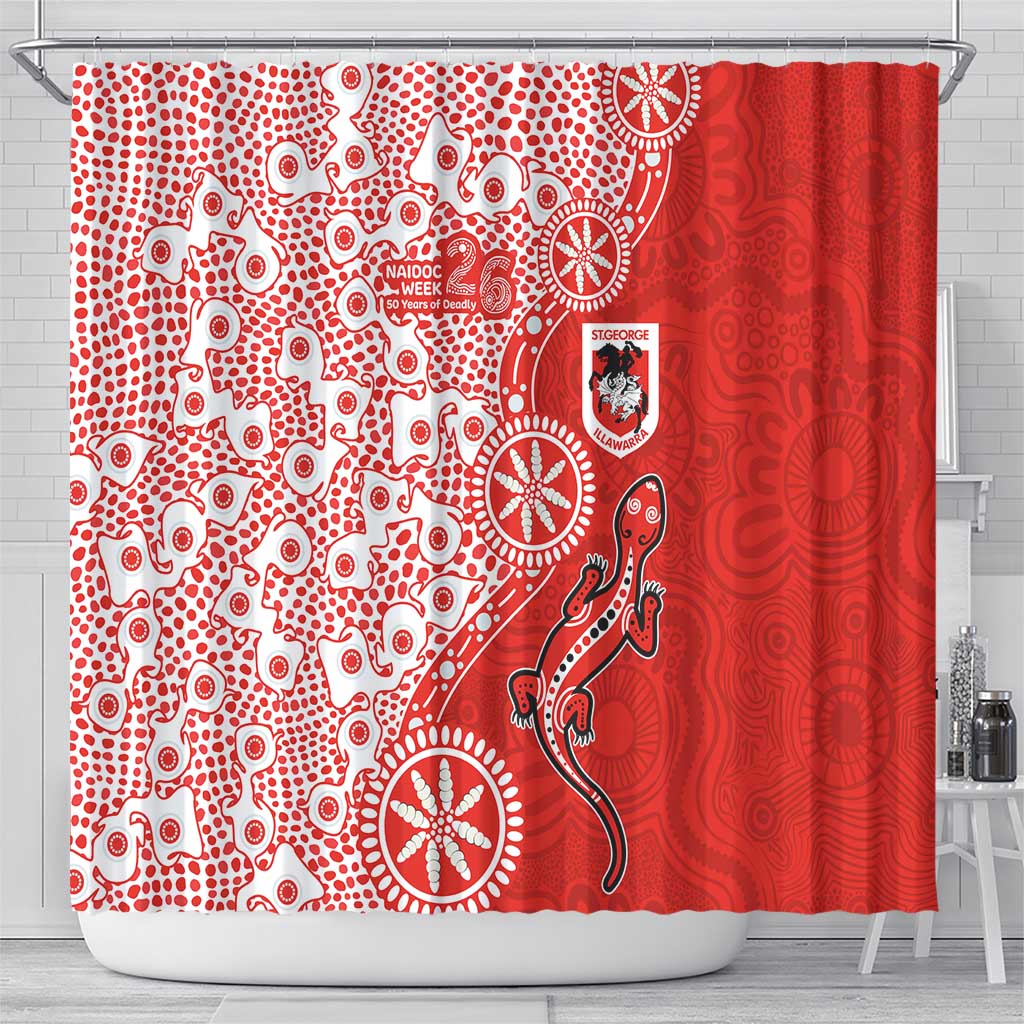 St George Illawarra Dragons NAIDOC Week 2026 Shower Curtain Aboriginal Lizard Dot Painting - 50 Years of Deadly