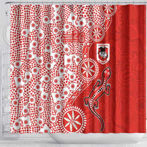 St George Illawarra Dragons NAIDOC Week 2026 Shower Curtain Aboriginal Lizard Dot Painting - 50 Years of Deadly