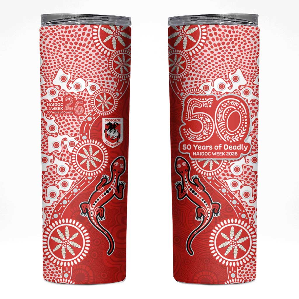 St George Illawarra Dragons NAIDOC Week 2026 Skinny Tumbler Aboriginal Lizard Dot Painting - 50 Years of Deadly