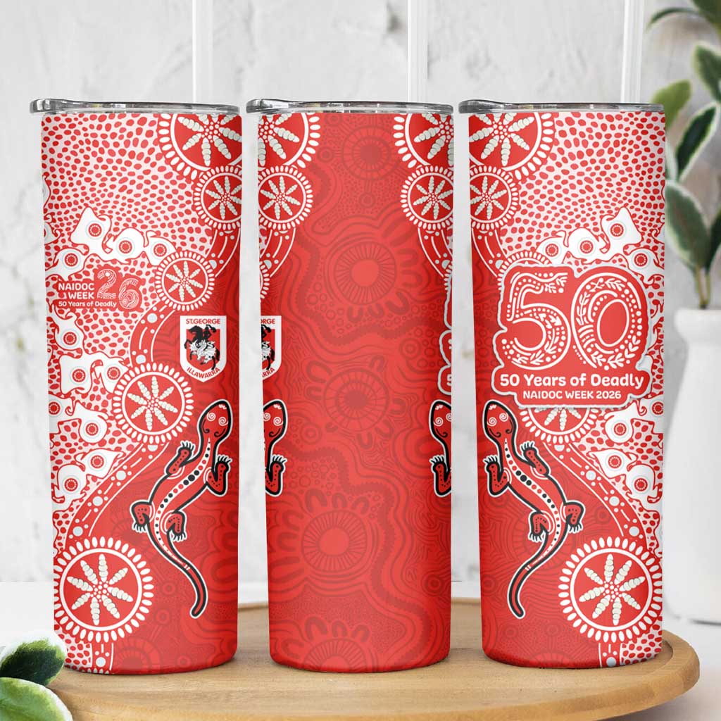 St George Illawarra Dragons NAIDOC Week 2026 Skinny Tumbler Aboriginal Lizard Dot Painting - 50 Years of Deadly