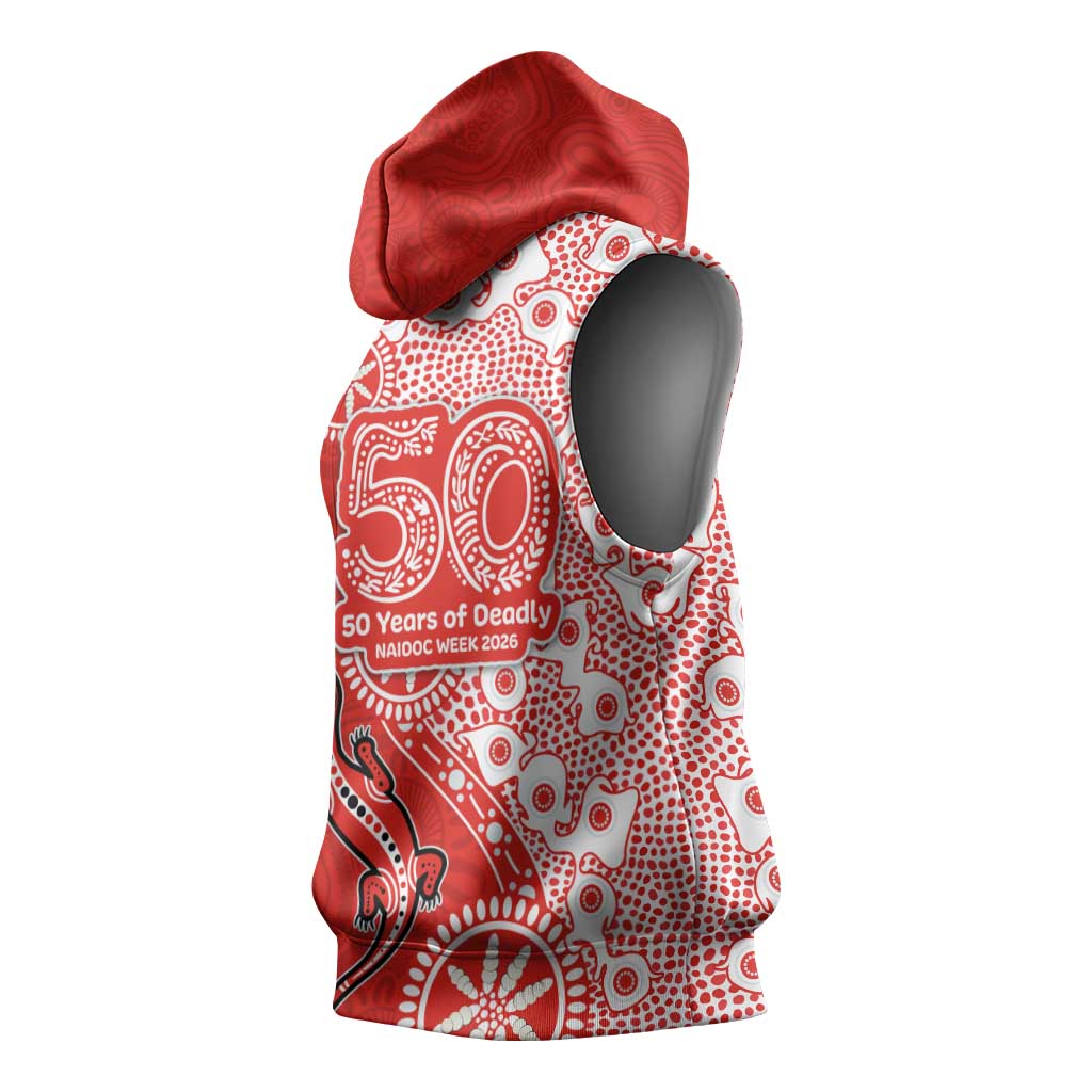 St George Illawarra Dragons NAIDOC Week 2026 Sleeveless Hoodie Aboriginal Lizard Dot Painting - 50 Years of Deadly