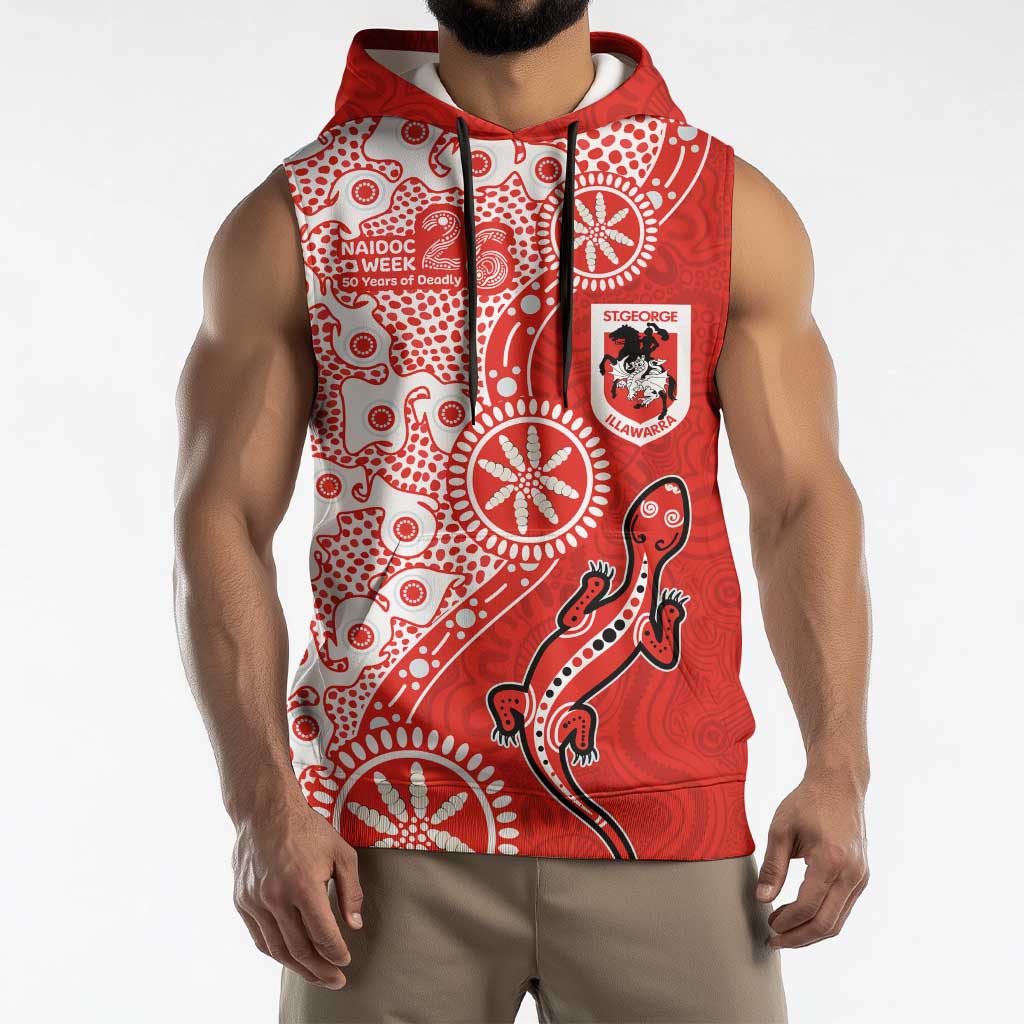 St George Illawarra Dragons NAIDOC Week 2026 Sleeveless Hoodie Aboriginal Lizard Dot Painting - 50 Years of Deadly