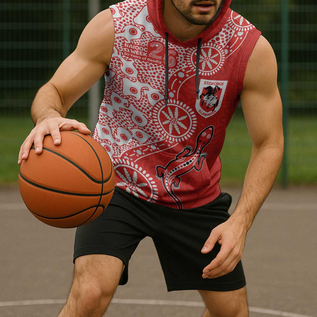 St George Illawarra Dragons NAIDOC Week 2026 Sleeveless Hoodie Aboriginal Lizard Dot Painting - 50 Years of Deadly