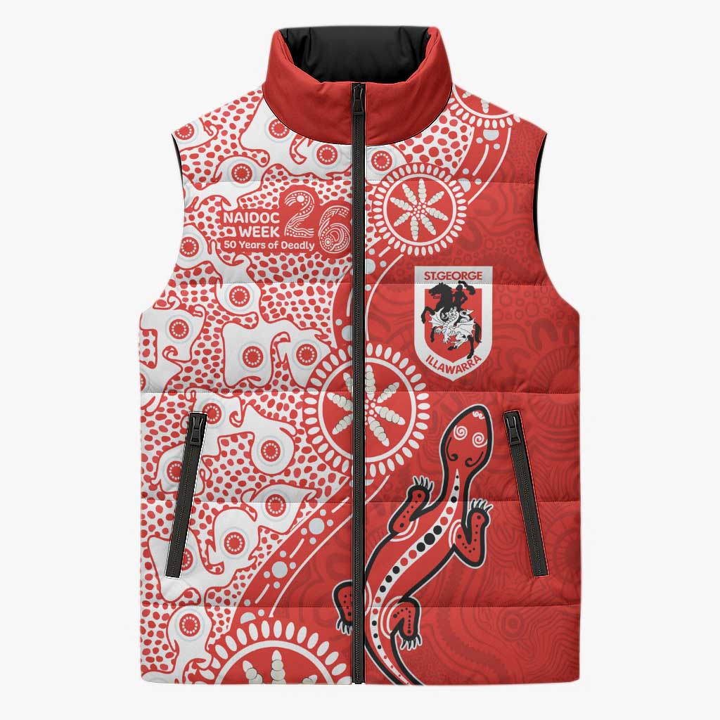 St George Illawarra Dragons NAIDOC Week 2026 Sleeveless Puffer Jacket Aboriginal Lizard Dot Painting - 50 Years of Deadly