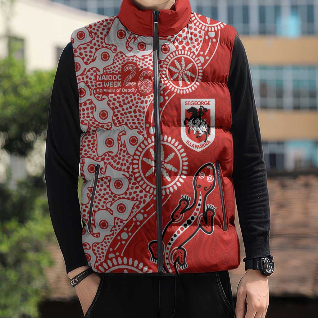 St George Illawarra Dragons NAIDOC Week 2026 Sleeveless Puffer Jacket Aboriginal Lizard Dot Painting - 50 Years of Deadly