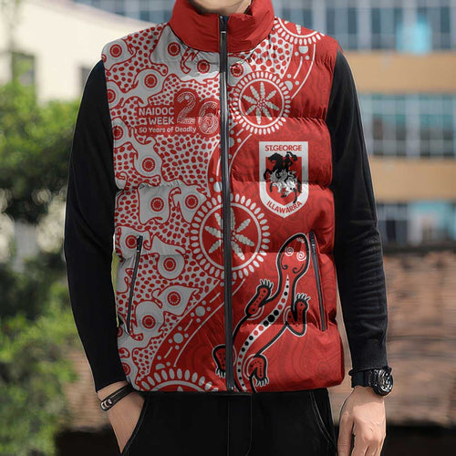 St George Illawarra Dragons NAIDOC Week 2026 Sleeveless Puffer Jacket Aboriginal Lizard Dot Painting - 50 Years of Deadly