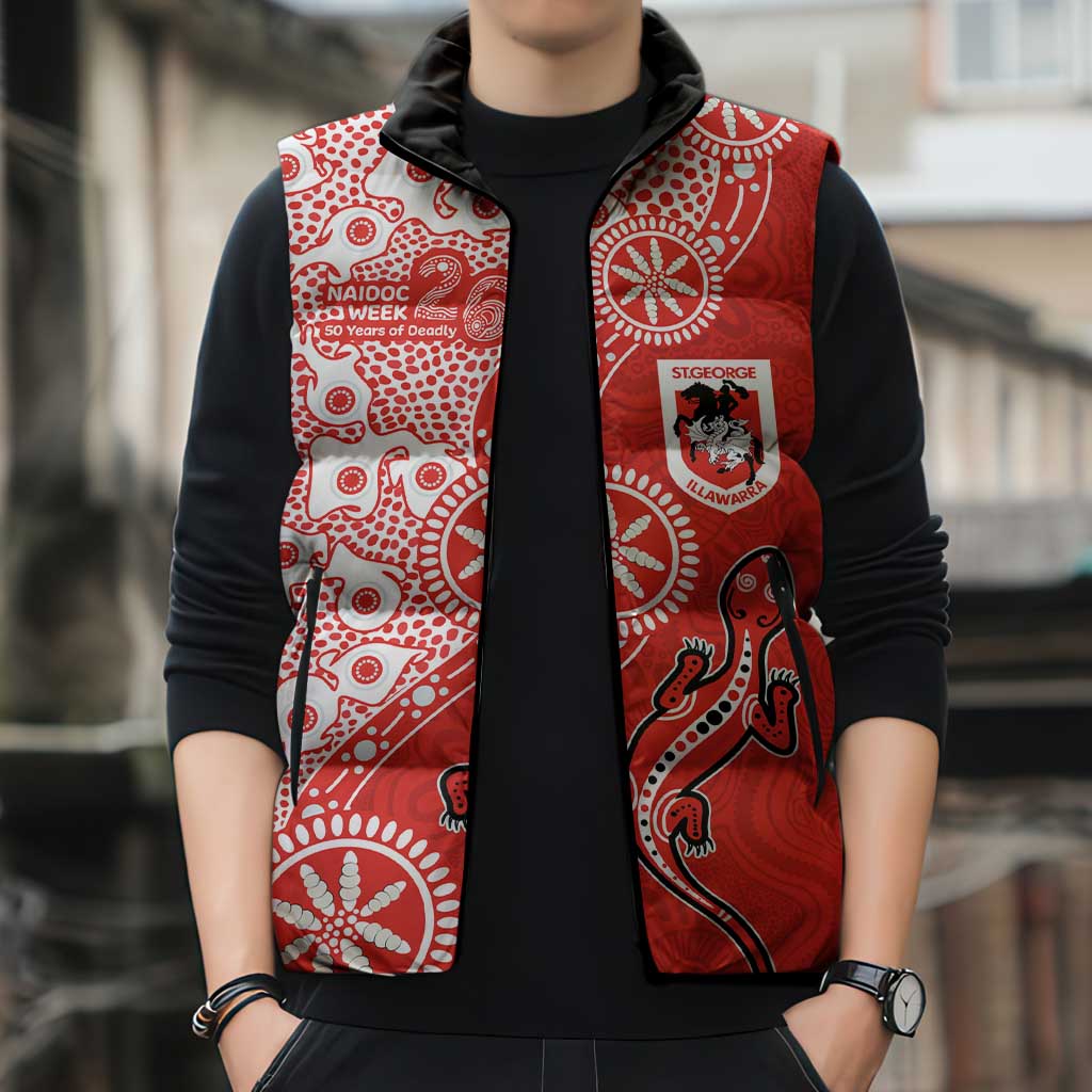 St George Illawarra Dragons NAIDOC Week 2026 Sleeveless Puffer Jacket Aboriginal Lizard Dot Painting - 50 Years of Deadly