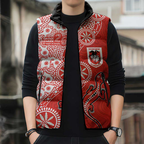 St George Illawarra Dragons NAIDOC Week 2026 Sleeveless Puffer Jacket Aboriginal Lizard Dot Painting - 50 Years of Deadly