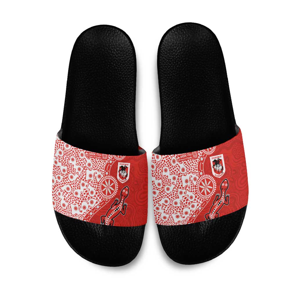 St George Illawarra Dragons NAIDOC Week 2026 Slide Sandals Aboriginal Lizard Dot Painting - 50 Years of Deadly