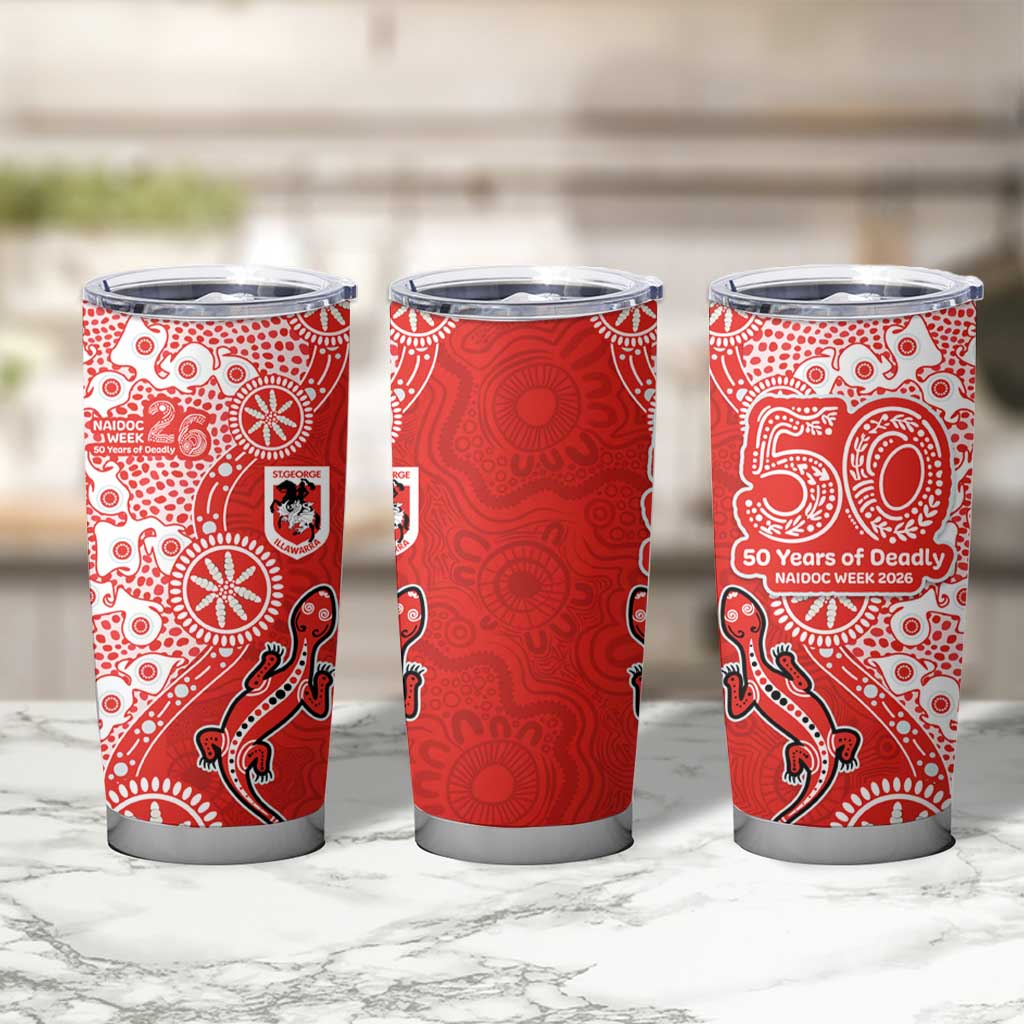 St George Illawarra Dragons NAIDOC Week 2026 Tumbler Cup Aboriginal Lizard Dot Painting - 50 Years of Deadly
