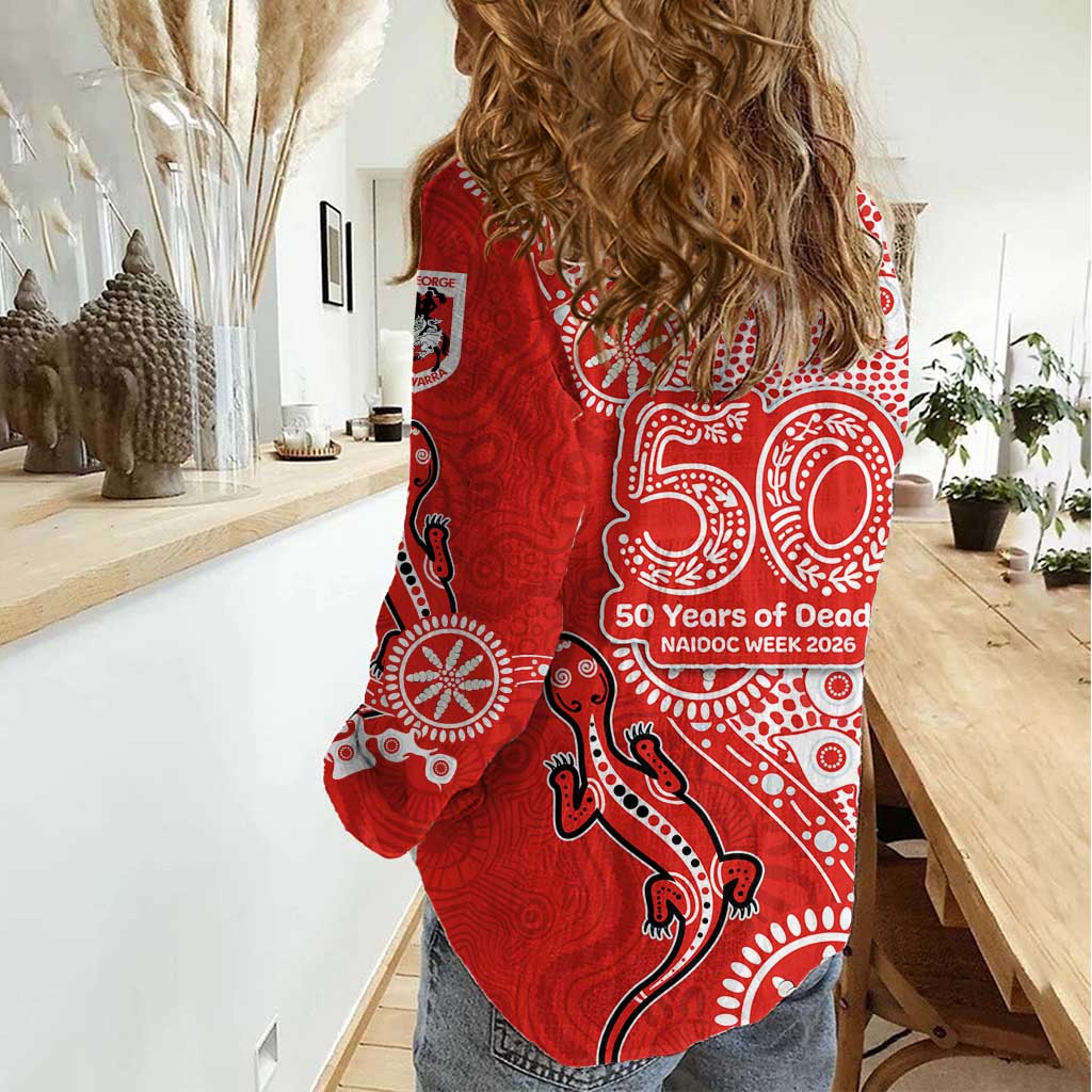 St George Illawarra Dragons NAIDOC Week 2026 Women Casual Shirt Aboriginal Lizard Dot Painting - 50 Years of Deadly