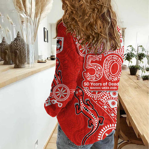 St George Illawarra Dragons NAIDOC Week 2026 Women Casual Shirt Aboriginal Lizard Dot Painting - 50 Years of Deadly