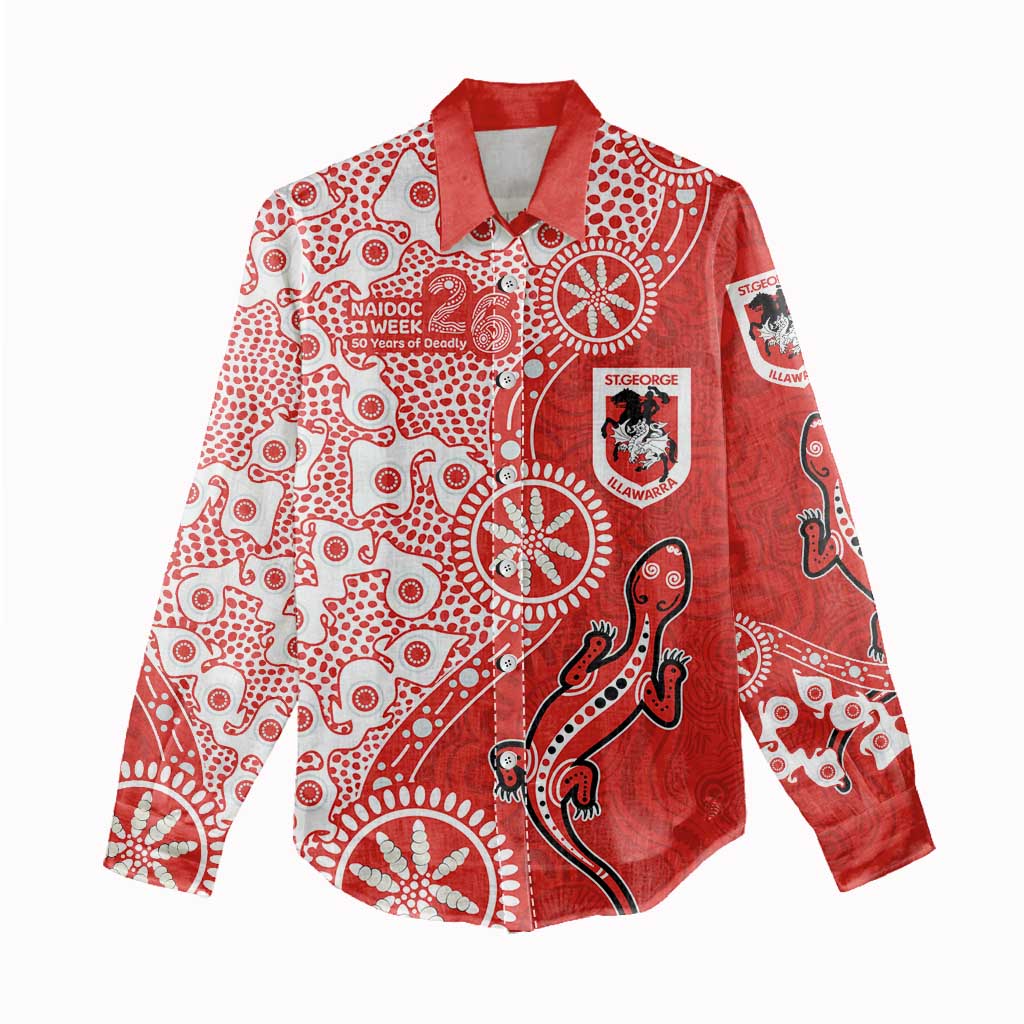 St George Illawarra Dragons NAIDOC Week 2026 Women Casual Shirt Aboriginal Lizard Dot Painting - 50 Years of Deadly