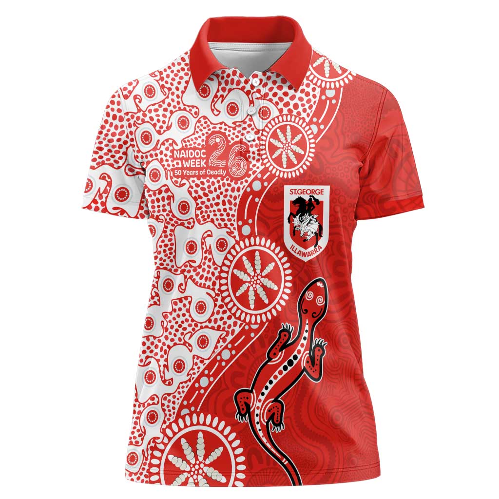 St George Illawarra Dragons NAIDOC Week 2026 Women Polo Shirt Aboriginal Lizard Dot Painting - 50 Years of Deadly