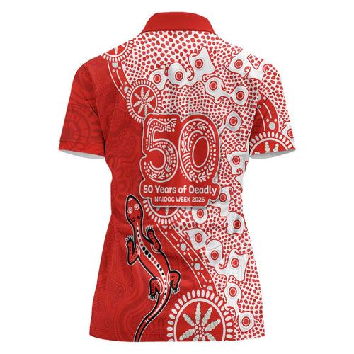 St George Illawarra Dragons NAIDOC Week 2026 Women Polo Shirt Aboriginal Lizard Dot Painting - 50 Years of Deadly