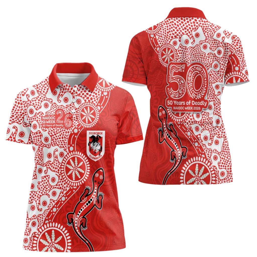 St George Illawarra Dragons NAIDOC Week 2026 Women Polo Shirt Aboriginal Lizard Dot Painting - 50 Years of Deadly