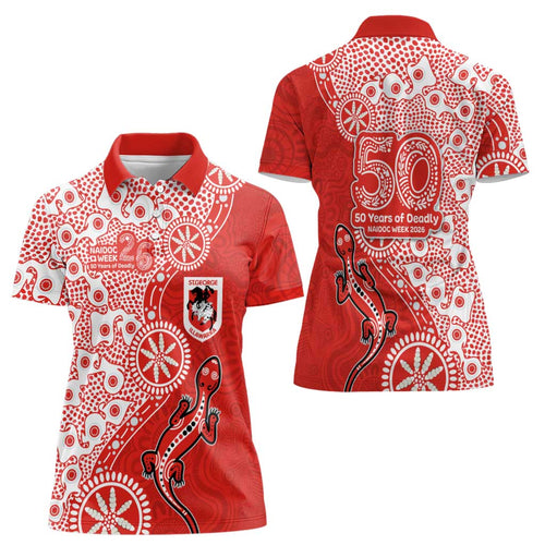 St George Illawarra Dragons NAIDOC Week 2026 Women Polo Shirt Aboriginal Lizard Dot Painting - 50 Years of Deadly