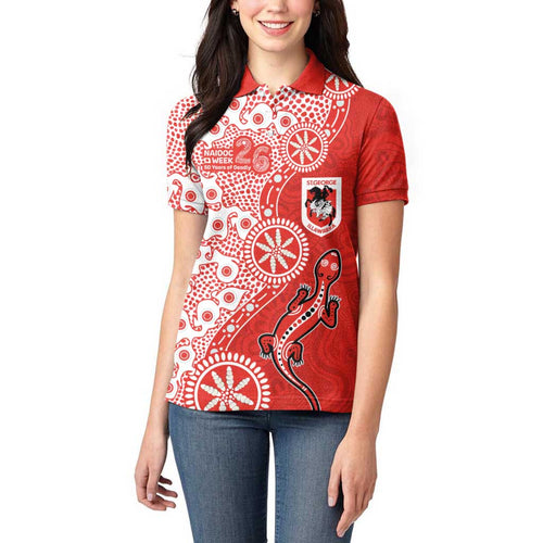 St George Illawarra Dragons NAIDOC Week 2026 Women Polo Shirt Aboriginal Lizard Dot Painting - 50 Years of Deadly