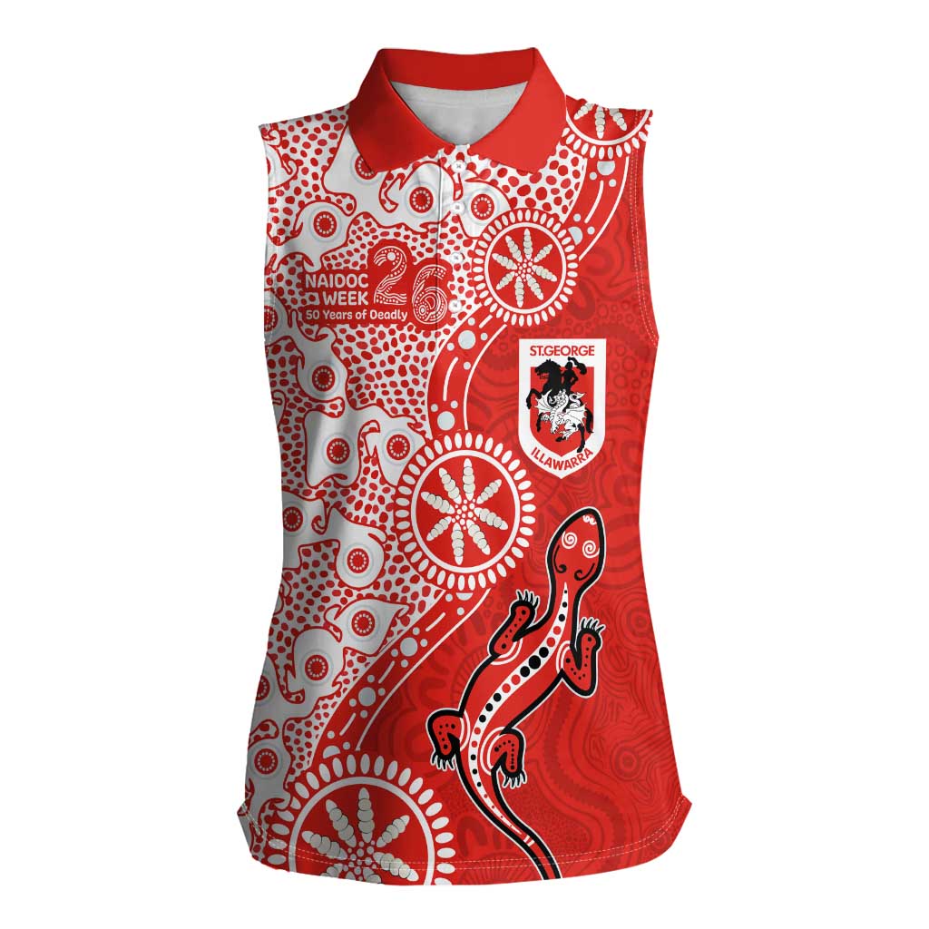 St George Illawarra Dragons NAIDOC Week 2026 Women Sleeveless Polo Shirt Aboriginal Lizard Dot Painting - 50 Years of Deadly