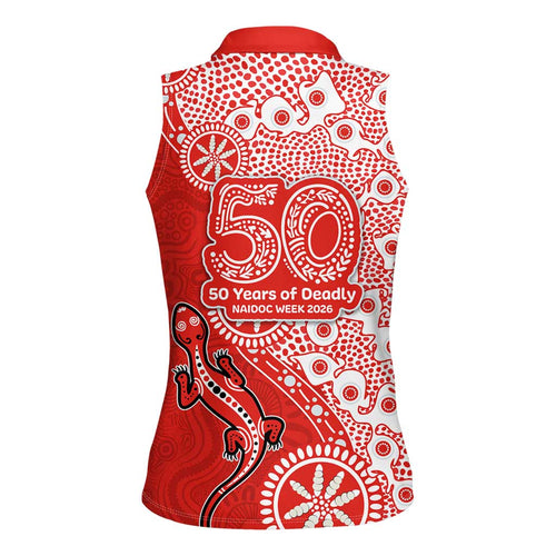 St George Illawarra Dragons NAIDOC Week 2026 Women Sleeveless Polo Shirt Aboriginal Lizard Dot Painting - 50 Years of Deadly