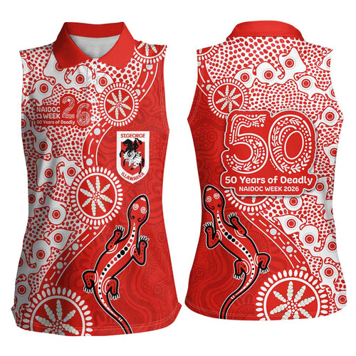 St George Illawarra Dragons NAIDOC Week 2026 Women Sleeveless Polo Shirt Aboriginal Lizard Dot Painting - 50 Years of Deadly