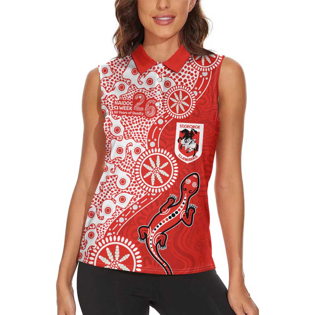 St George Illawarra Dragons NAIDOC Week 2026 Women Sleeveless Polo Shirt Aboriginal Lizard Dot Painting - 50 Years of Deadly