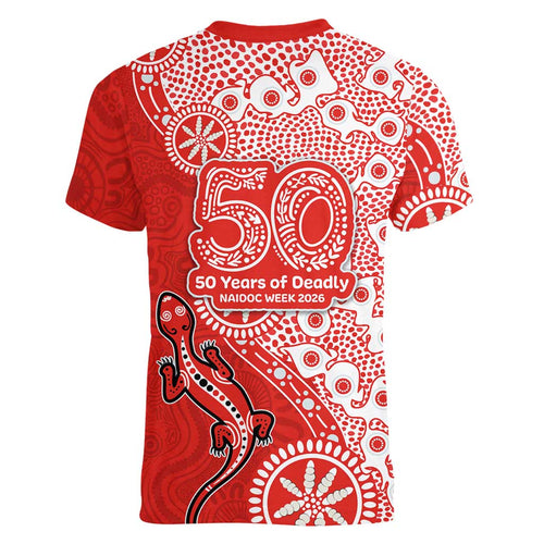 St George Illawarra Dragons NAIDOC Week 2026 Women V-Neck T-Shirt Aboriginal Lizard Dot Painting - 50 Years of Deadly