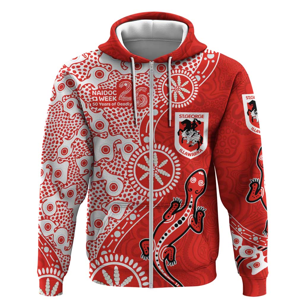 St George Illawarra Dragons NAIDOC Week 2026 Zip Hoodie Aboriginal Lizard Dot Painting - 50 Years of Deadly