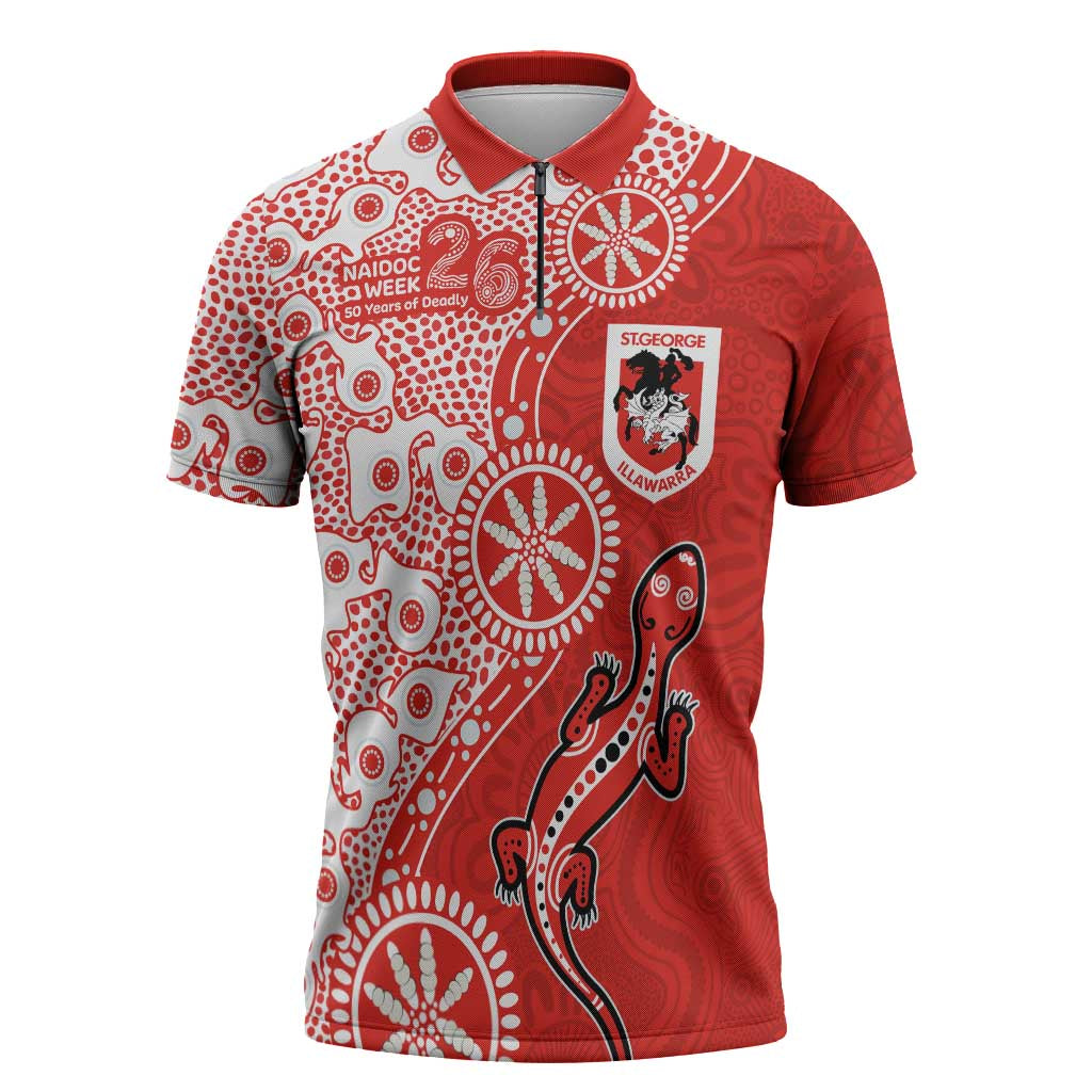 St George Illawarra Dragons NAIDOC Week 2026 Zipper Polo Shirt Aboriginal Lizard Dot Painting - 50 Years of Deadly