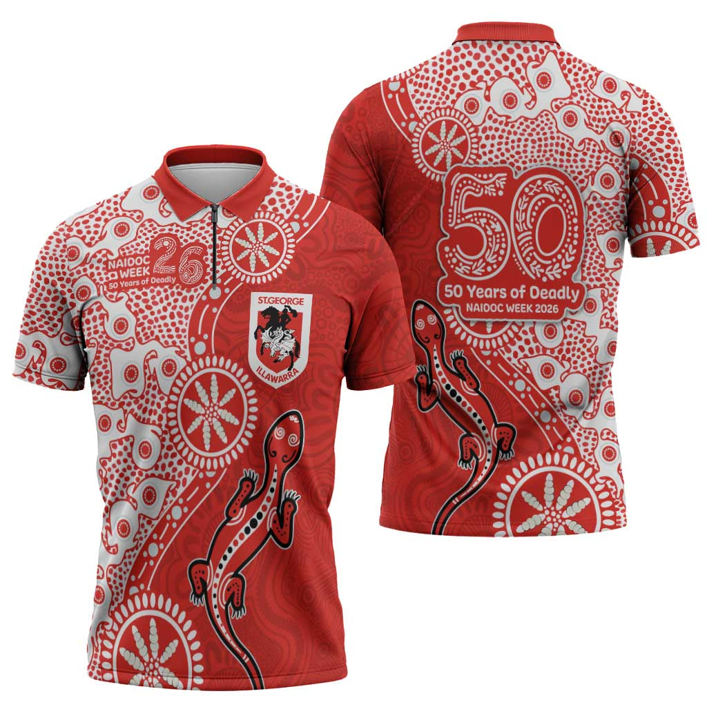 St George Illawarra Dragons NAIDOC Week 2026 Zipper Polo Shirt Aboriginal Lizard Dot Painting - 50 Years of Deadly