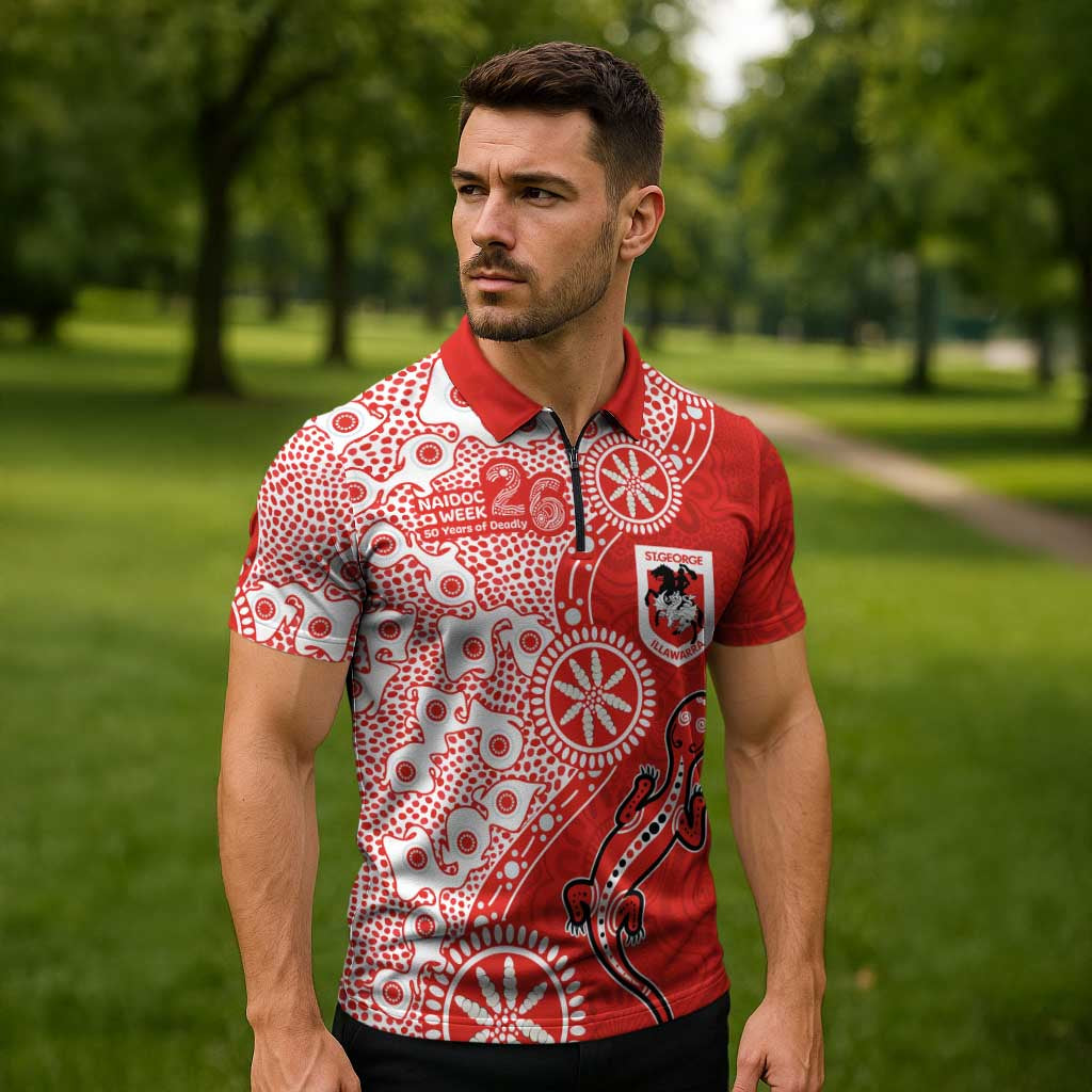 St George Illawarra Dragons NAIDOC Week 2026 Zipper Polo Shirt Aboriginal Lizard Dot Painting - 50 Years of Deadly