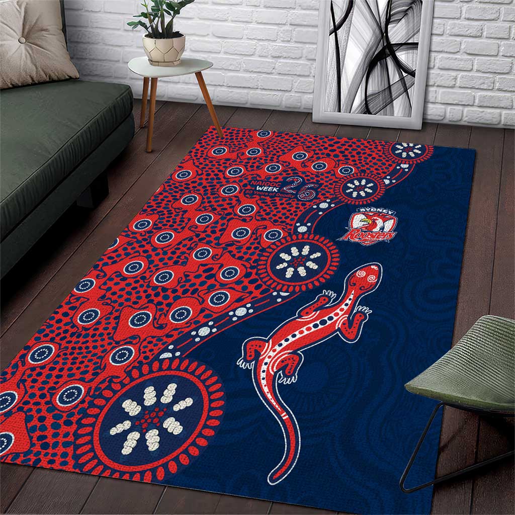 Sydney Roosters NAIDOC Week 2026 Area Rug Aboriginal Lizard Dot Painting - 50 Years of Deadly